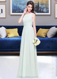 Myah A-Line Scoop Neck Floor-Length Chiffon Bridesmaid Dress With Ruffle STIP0013296