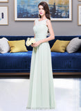 Myah A-Line Scoop Neck Floor-Length Chiffon Bridesmaid Dress With Ruffle STIP0013296