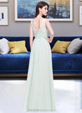 Myah A-Line Scoop Neck Floor-Length Chiffon Bridesmaid Dress With Ruffle STIP0013296