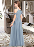 Karlie A-Line Scoop Neck Floor-Length Chiffon Junior Bridesmaid Dress With Ruffle STIP0013302