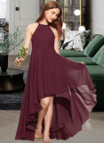 Abril A-Line Scoop Neck Asymmetrical Chiffon Junior Bridesmaid Dress With Ruffle STIP0013306