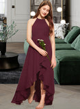 Abril A-Line Scoop Neck Asymmetrical Chiffon Junior Bridesmaid Dress With Ruffle STIP0013306