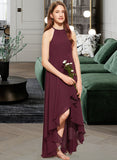 Abril A-Line Scoop Neck Asymmetrical Chiffon Junior Bridesmaid Dress With Ruffle STIP0013306