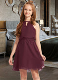 Perla A-Line Scoop Neck Knee-Length Chiffon Junior Bridesmaid Dress With Bow(s) STIP0013308