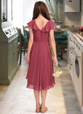 Kendal A-Line V-neck Asymmetrical Chiffon Junior Bridesmaid Dress With Cascading Ruffles STIP0013309