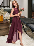 Denise A-Line Scoop Neck Asymmetrical Chiffon Lace Junior Bridesmaid Dress With Bow(s) STIP0013312