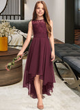 Denise A-Line Scoop Neck Asymmetrical Chiffon Lace Junior Bridesmaid Dress With Bow(s) STIP0013312