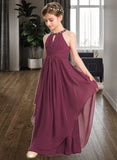 Lisa A-Line Scoop Neck Floor-Length Chiffon Junior Bridesmaid Dress With Ruffle Beading STIP0013313