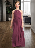 Lisa A-Line Scoop Neck Floor-Length Chiffon Junior Bridesmaid Dress With Ruffle Beading STIP0013313