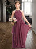 Lisa A-Line Scoop Neck Floor-Length Chiffon Junior Bridesmaid Dress With Ruffle Beading STIP0013313