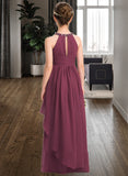 Lisa A-Line Scoop Neck Floor-Length Chiffon Junior Bridesmaid Dress With Ruffle Beading STIP0013313