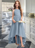 Kinsley A-Line Scoop Neck Asymmetrical Chiffon Junior Bridesmaid Dress With Ruffle Bow(s) STIP0013314