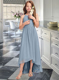 Kinsley A-Line Scoop Neck Asymmetrical Chiffon Junior Bridesmaid Dress With Ruffle Bow(s) STIP0013314