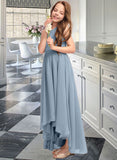 Kinsley A-Line Scoop Neck Asymmetrical Chiffon Junior Bridesmaid Dress With Ruffle Bow(s) STIP0013314