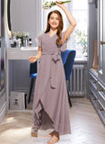 Mariela A-Line V-neck Asymmetrical Chiffon Junior Bridesmaid Dress With Ruffle Bow(s) STIP0013315