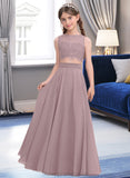 Jaslyn A-Line Scoop Neck Floor-Length Chiffon Junior Bridesmaid Dress STIP0013316