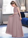 Jaslyn A-Line Scoop Neck Floor-Length Chiffon Junior Bridesmaid Dress STIP0013316