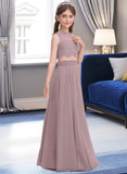 Jaslyn A-Line Scoop Neck Floor-Length Chiffon Junior Bridesmaid Dress STIP0013316