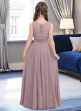 Jaslyn A-Line Scoop Neck Floor-Length Chiffon Junior Bridesmaid Dress STIP0013316