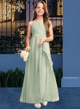 Toni A-Line Scoop Neck Floor-Length Chiffon Junior Bridesmaid Dress With Cascading Ruffles STIP0013318