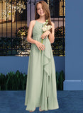 Toni A-Line Scoop Neck Floor-Length Chiffon Junior Bridesmaid Dress With Cascading Ruffles STIP0013318