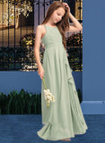 Toni A-Line Scoop Neck Floor-Length Chiffon Junior Bridesmaid Dress With Cascading Ruffles STIP0013318