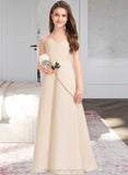 Miriam A-Line V-neck Floor-Length Satin Junior Bridesmaid Dress With Pockets STIP0013319