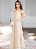 Miriam A-Line V-neck Floor-Length Satin Junior Bridesmaid Dress With Pockets STIP0013319