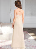 Miriam A-Line V-neck Floor-Length Satin Junior Bridesmaid Dress With Pockets STIP0013319