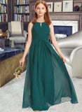 Prudence A-Line Scoop Neck Floor-Length Chiffon Junior Bridesmaid Dress With Ruffle STIP0013320