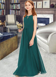 Prudence A-Line Scoop Neck Floor-Length Chiffon Junior Bridesmaid Dress With Ruffle STIP0013320