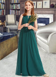 Prudence A-Line Scoop Neck Floor-Length Chiffon Junior Bridesmaid Dress With Ruffle STIP0013320