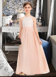 Maud A-Line Scoop Neck Floor-Length Chiffon Lace Junior Bridesmaid Dress STIP0013321