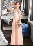 Maud A-Line Scoop Neck Floor-Length Chiffon Lace Junior Bridesmaid Dress STIP0013321