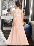 Maud A-Line Scoop Neck Floor-Length Chiffon Lace Junior Bridesmaid Dress STIP0013321