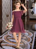 Georgia A-Line Off-the-Shoulder Knee-Length Chiffon Junior Bridesmaid Dress With Bow(s) Cascading Ruffles STIP0013322