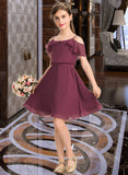 Georgia A-Line Off-the-Shoulder Knee-Length Chiffon Junior Bridesmaid Dress With Bow(s) Cascading Ruffles STIP0013322