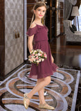 Georgia A-Line Off-the-Shoulder Knee-Length Chiffon Junior Bridesmaid Dress With Bow(s) Cascading Ruffles STIP0013322