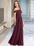 Zoie A-Line Off-the-Shoulder Floor-Length Chiffon Junior Bridesmaid Dress STIP0013323