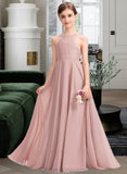 Elaina A-Line Scoop Neck Floor-Length Chiffon Lace Junior Bridesmaid Dress STIP0013324