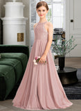 Elaina A-Line Scoop Neck Floor-Length Chiffon Lace Junior Bridesmaid Dress STIP0013324