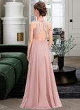 Elaina A-Line Scoop Neck Floor-Length Chiffon Lace Junior Bridesmaid Dress STIP0013324