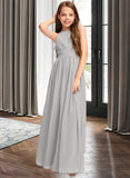 Sandra A-Line Scoop Neck Floor-Length Chiffon Junior Bridesmaid Dress With Ruffle STIP0013325