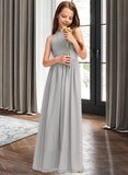 Sandra A-Line Scoop Neck Floor-Length Chiffon Junior Bridesmaid Dress With Ruffle STIP0013325