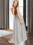 Sandra A-Line Scoop Neck Floor-Length Chiffon Junior Bridesmaid Dress With Ruffle STIP0013325