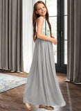 Sandra A-Line Scoop Neck Floor-Length Chiffon Junior Bridesmaid Dress With Ruffle STIP0013325