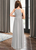 Sandra A-Line Scoop Neck Floor-Length Chiffon Junior Bridesmaid Dress With Ruffle STIP0013325