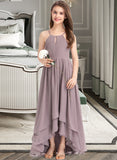 Dylan A-Line Scoop Neck Asymmetrical Chiffon Junior Bridesmaid Dress With Ruffle Bow(s) STIP0013326