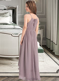 Dylan A-Line Scoop Neck Asymmetrical Chiffon Junior Bridesmaid Dress With Ruffle Bow(s) STIP0013326