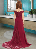 Sierra Trumpet/Mermaid Off-the-Shoulder Court Train Chiffon Lace Junior Bridesmaid Dress STIP0013330